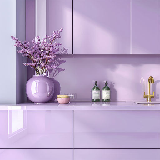 Realistic cupboard on lavender background, precise details