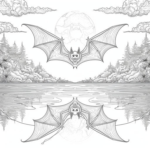 Bat flying over misty lake