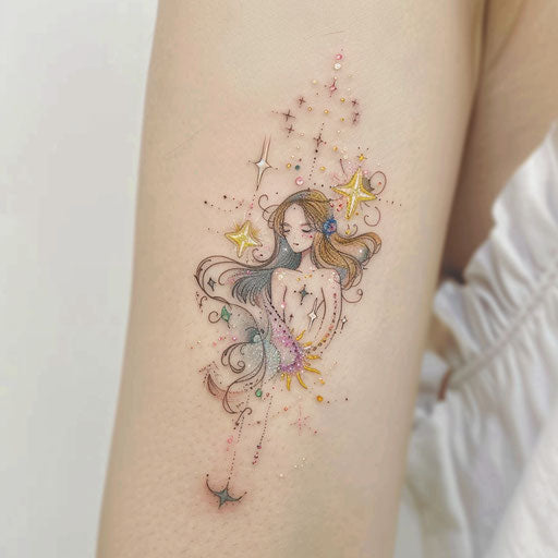 Whimsical flat tattoo sketch of the Gemini constellation