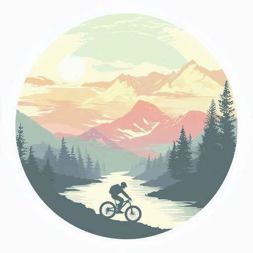 Biker in mountain landscape in soft pastels