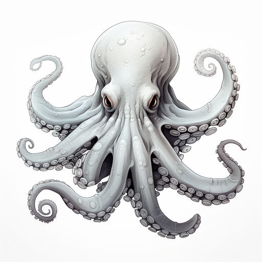 Octopus on isolated white background with dark dots, Becky Cloonan style
