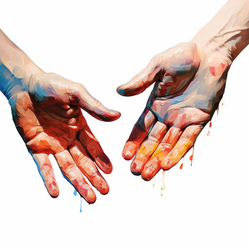 Hands clip art in the style of oil painting, on white background