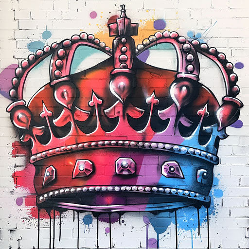 Queen crown as graffiti tattoo on white brick wall
