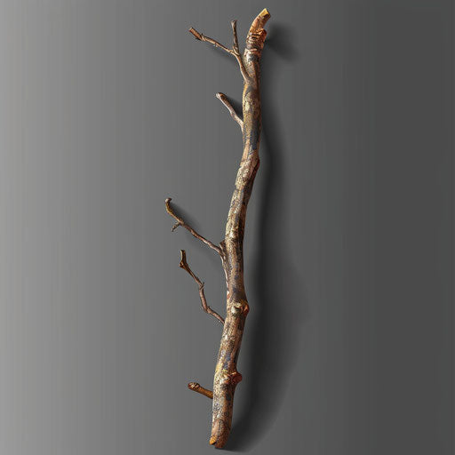 Stick clipart in photorealistic style with a flat random background, metallic sheen and realistic textures