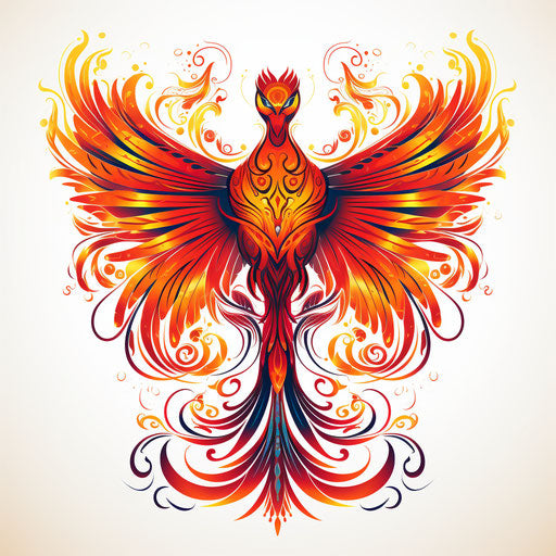 Fiery phoenix on white background, stencil art style