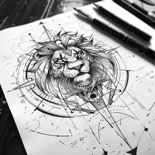 Detailed tattoo sketch of a hakuna matata symbol with fine line work and subtle shading