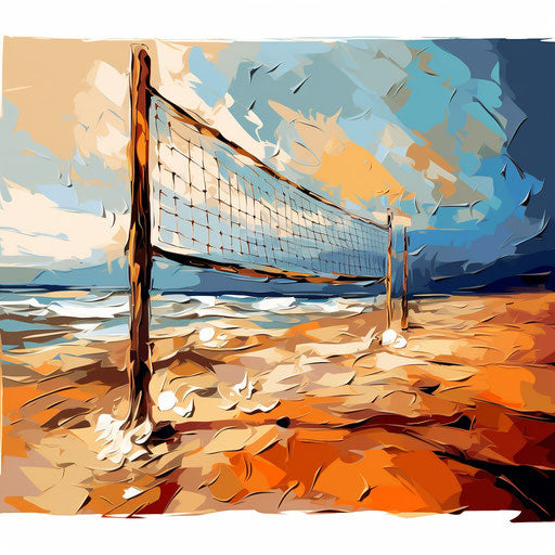 Volleyball net clipart in Oil painting style on white background