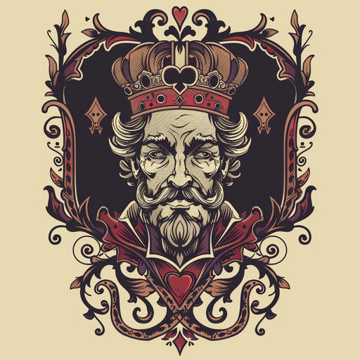 Victorian clipart-style king of hearts with intricate laces and rich burgundy tones