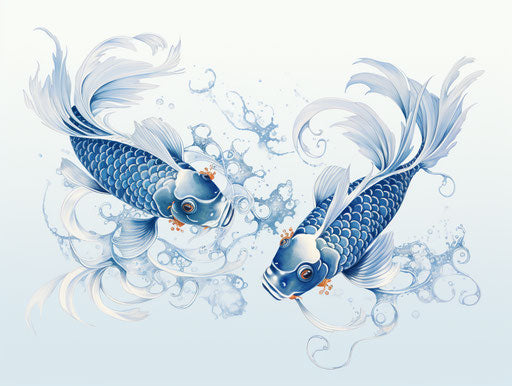 Two decorative koi fish on white paper