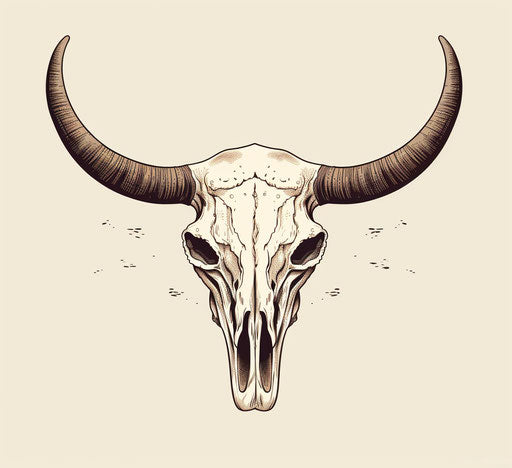 Bull skull with horns and cowboy, simple line drawing style
