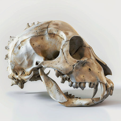 Early mammal skull on white background, artistic style