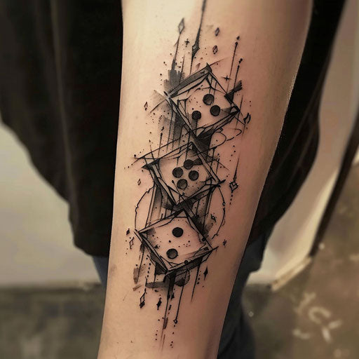 Dice tattoo with gothic elements, in the style of Gerald Brom
