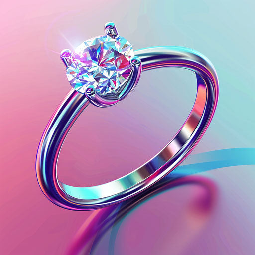 Engagement ring clipart in photo realistic style with a flat random color background, enhanced detail and vivid colors