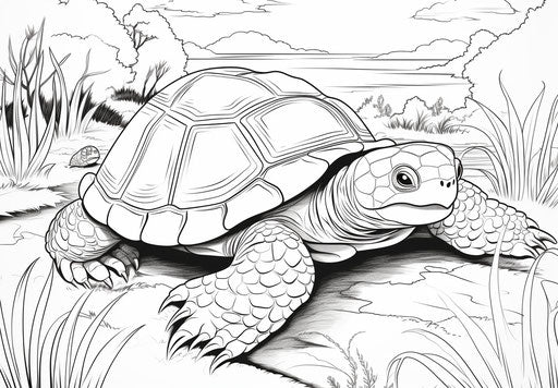 Free printable turtle coloring pages, in monochrome canvases