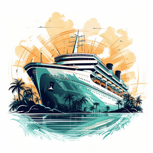 Cruise clipart in the style of Chiaroscuro Art, on a white background