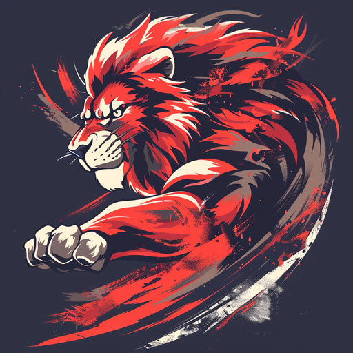 Sketch of sports mascot inspired Lion of Judah tattoo, with team colors and dynamic poses in a flat style