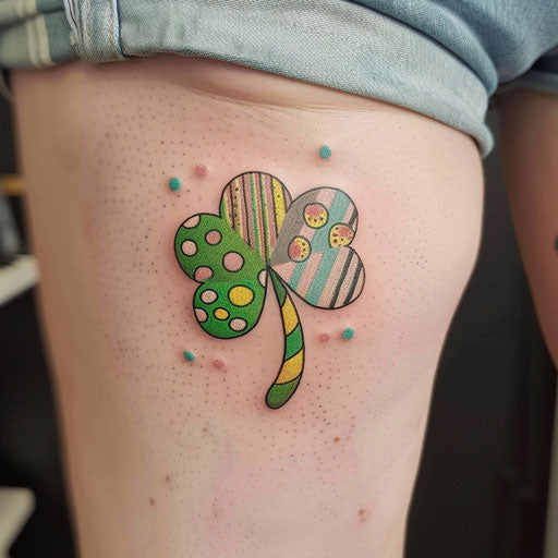 Four leaf clover with polka dots and stripes in candy colors