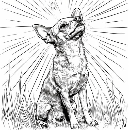 Chihuahua enjoying sunbeam on coloring book page