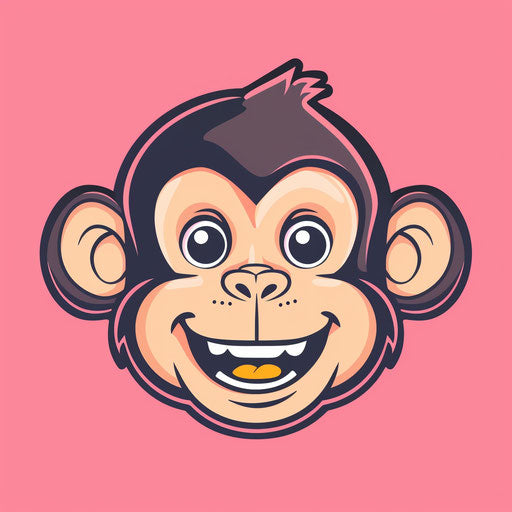 Playful mascot logo with a cheerful monkey and a pastel pink background