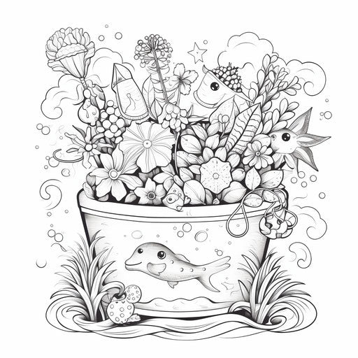 Captivating black and white art happy summer bucket template for children