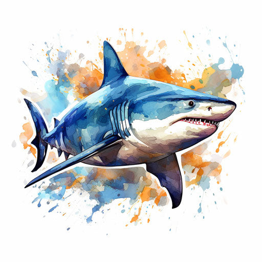 Shark clipart in Impressionistic Art style, on white background