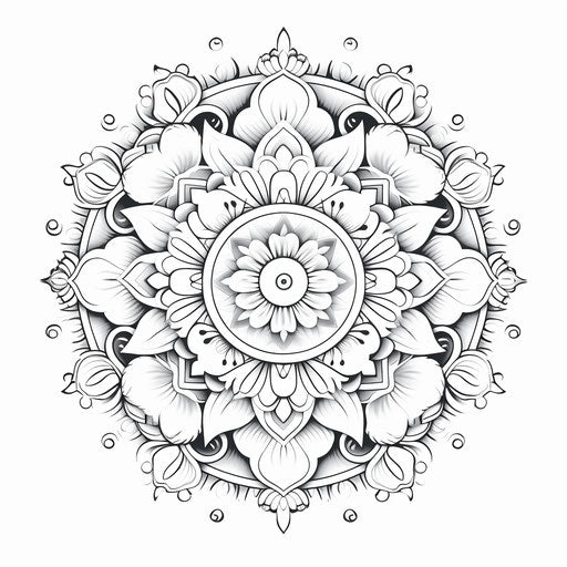 Ornate mandala coloring page illustration with Indian motif