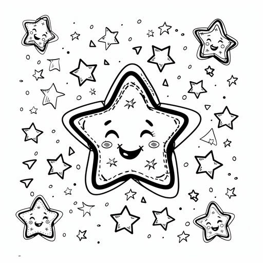 Cute cartoon star surrounded by smaller stars