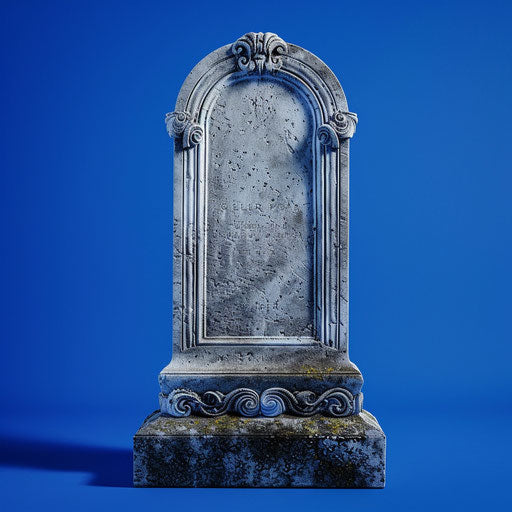 Gravestone on vivid royal blue background