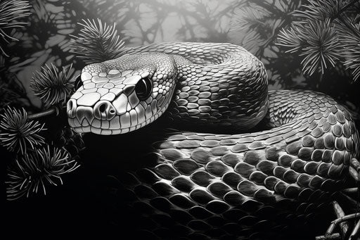 Snake in black and white with a tail, net art style