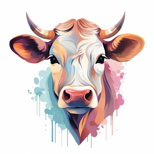 Cow head clipart in the style of Pastel Colors Art, on a white background
