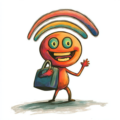 Humorous caricature of a wifi caricature with human characteristics