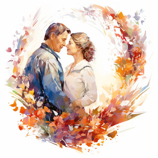 Anniversary clip art in the style of oil painting on white background