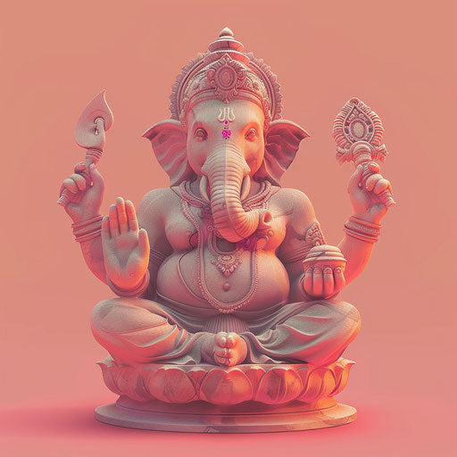 Ganesh Ji clipart in photorealistic style with a flat random background