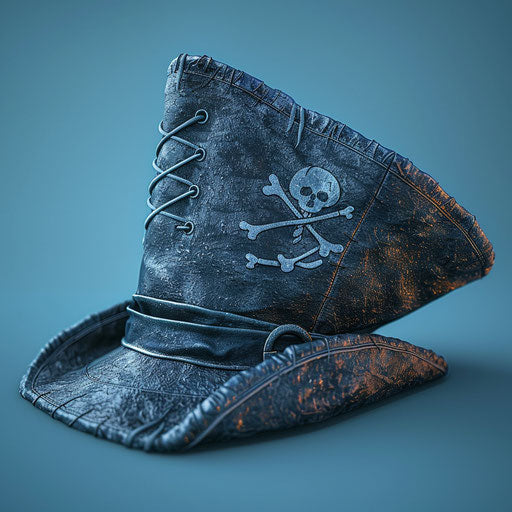 Pirate hat clipart in photorealistic style on flat blue backdrop
