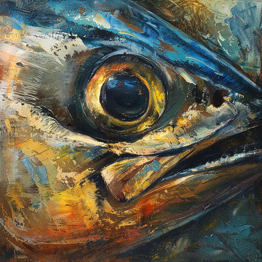 Intimate portrait of a yellowfin tuna, focusing on eye and skin texture