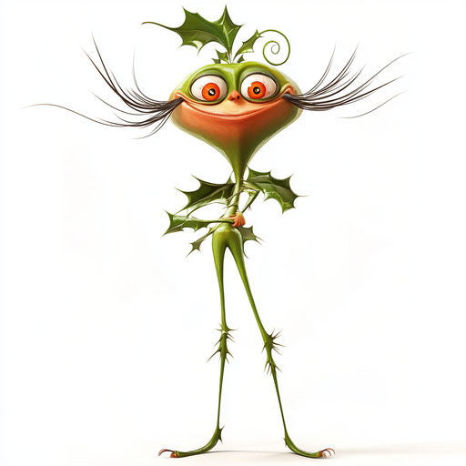 Humorous caricature of a holly illustration with human characteristics
