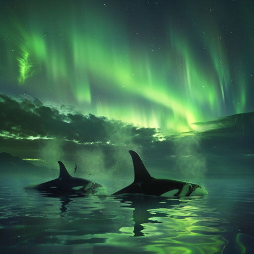 Killer whales under the Northern Lights