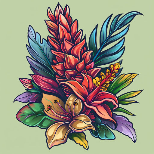 Exotic flat tattoo sketch of Hawaiian flower