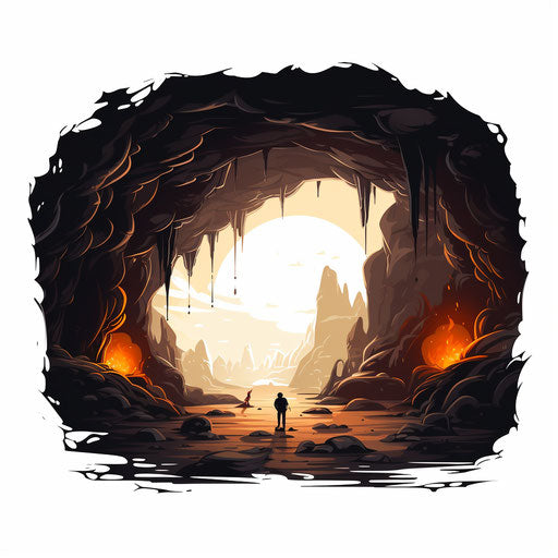 Cave clipart in the style of Chiaroscuro Art, on white background