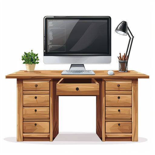 Realistic desk clipart with flat white background and fine details