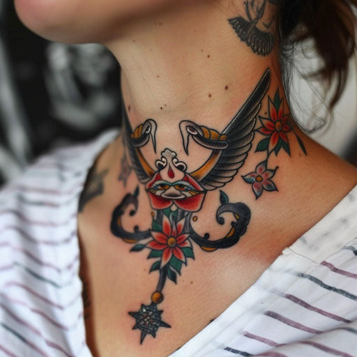 Neck tattoos for females with sailor motifs