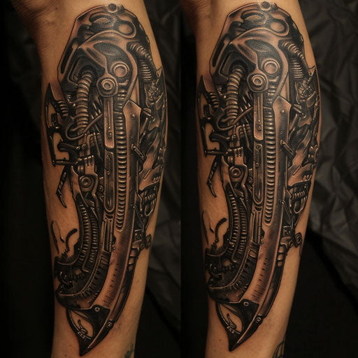 Biomechanical tattoo with gothic elements, Gerald Brom style