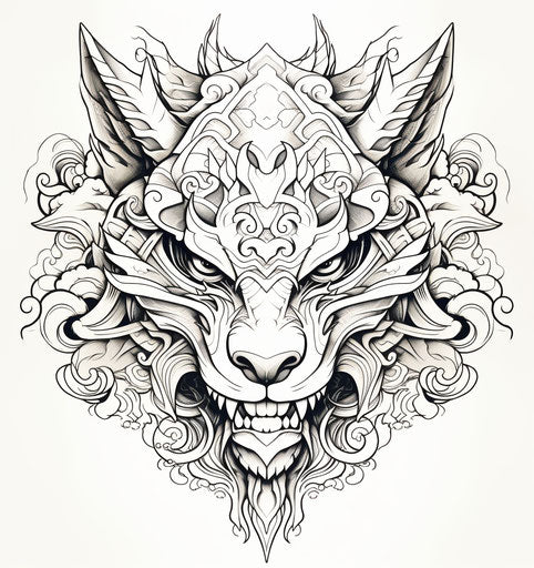 Tribal patterns on white background, mythic art-nouveau style