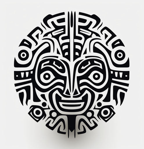 Black and white tribal tattoo design in shaped canvas style