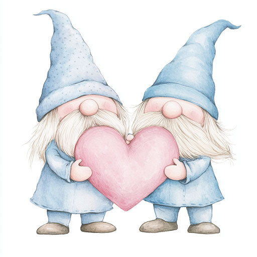 Valentine's Day cute gnomes holding a pastel pink and blue heart