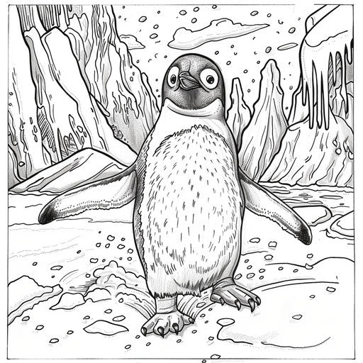 Joyful penguin sliding down a slippery slope