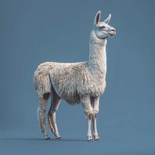 Realistic llama illustration with subtle blur on flat indigo background