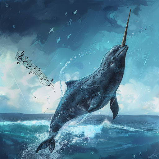A narwhal performing a symphony with the sounds of the ocean