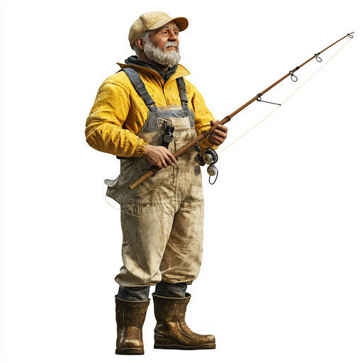 3D fisherman on flat white background