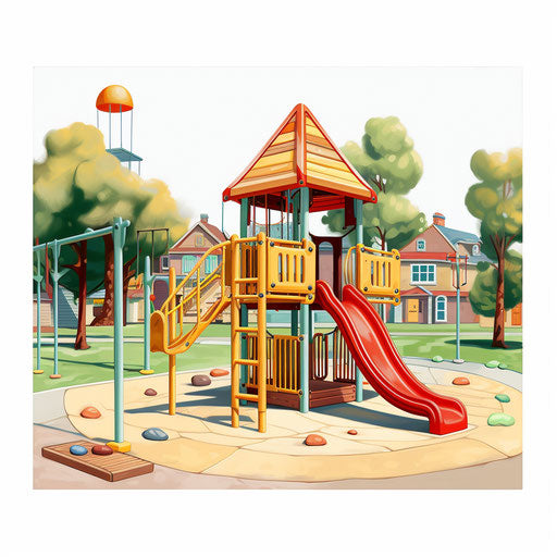 Schoolyard clipart in Oil painting style
